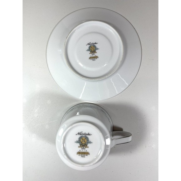 Noritake Japan Inverness Tea Coffee Flat Cup & Saucer 6716 Blue Flower Platinum - Picture 6 of 10